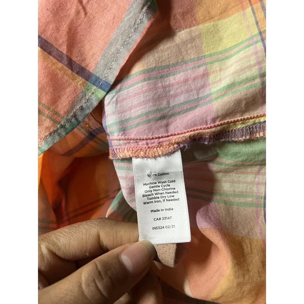 Talbots Womens Top 1XP Multicolor Plaid Long Sleeve Cotton Button Up NWOT